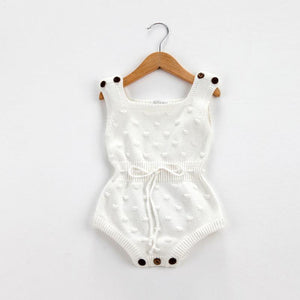 Solid Knit Pom-pom Sleeveless Playsuit