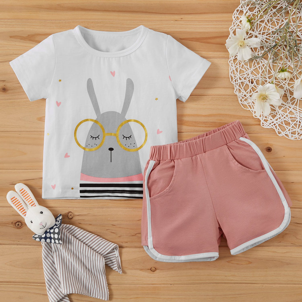 Bunny Print Tee and Shorts Set