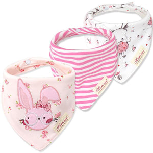 3-pack Rabbit Embroidered Bibs Set