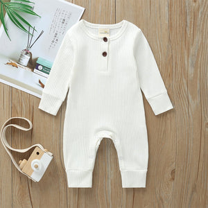 Cotton Knitted Style Solid Cardigan Long-sleeve Jumpsuit