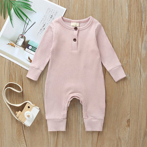 Cotton Knitted Style Solid Cardigan Long-sleeve Jumpsuit