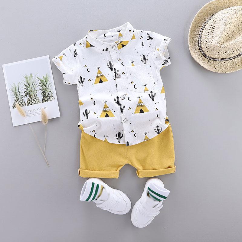 Cactus Print Short-sleeve Shirt and Pants Set