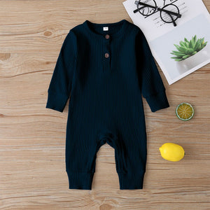 Cotton Knitted Style Solid Cardigan Long-sleeve Jumpsuit