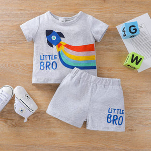 Rainbow Rocket Short-sleeve Cute Top Shorts Baby Sets