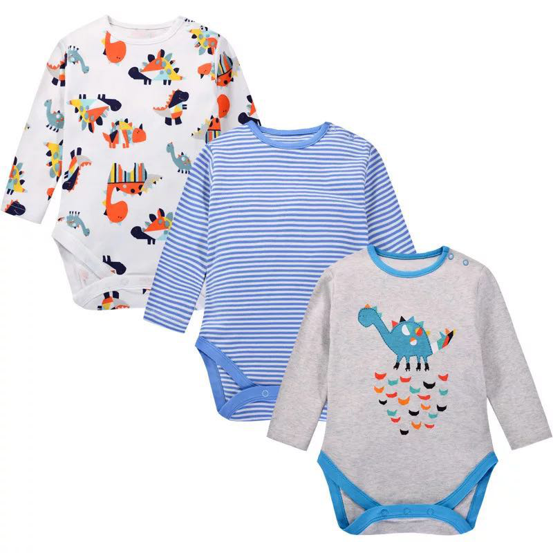 3 Piece Colourful Dino Long Sleeved Bodysuit