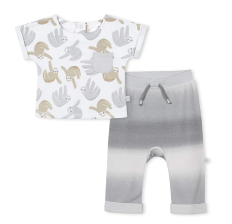 2-Piece Baby Neutral Grey Ombre Sloth Top and Pants Set