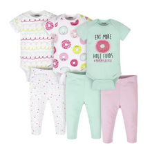 Load image into Gallery viewer, 6-Piece Baby Girls Donut Onesies Brand Bodysuits &amp; Pants Set
